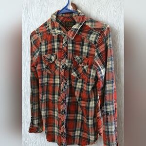 Ci Sono Red and Blue Plaid Women's Button Down Shirt